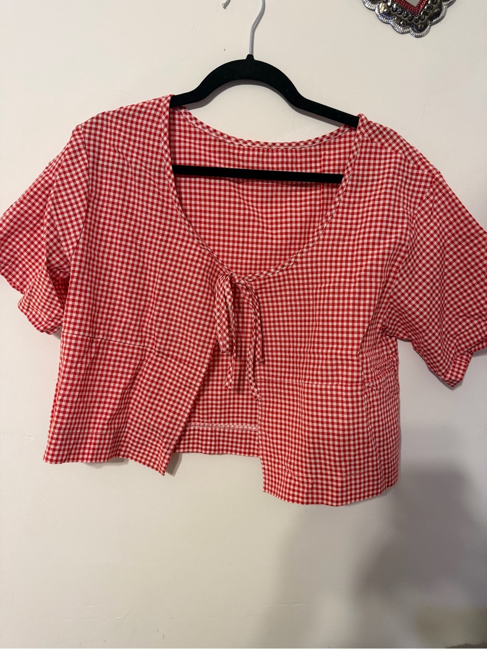 Red Gingham Tie-Front Women's Crop Top